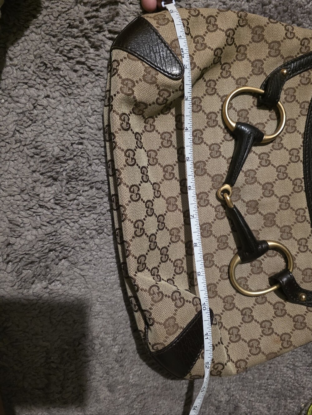 Gucci Beige GG Canvas Shoulder Bag with Dark Brown Trim and Gold Hardware - Picture 15 of 17